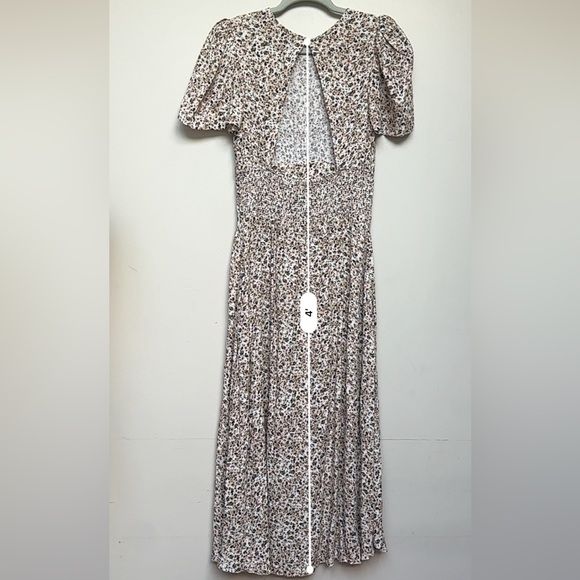 AFRM Lala Midi Dress Floral Smocked Back Slit Cream Size Small - Picture 14 of 14
